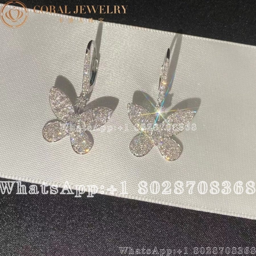 Graff Pave Butterfly Diamond Drop Earrings White Gold Coral (3)