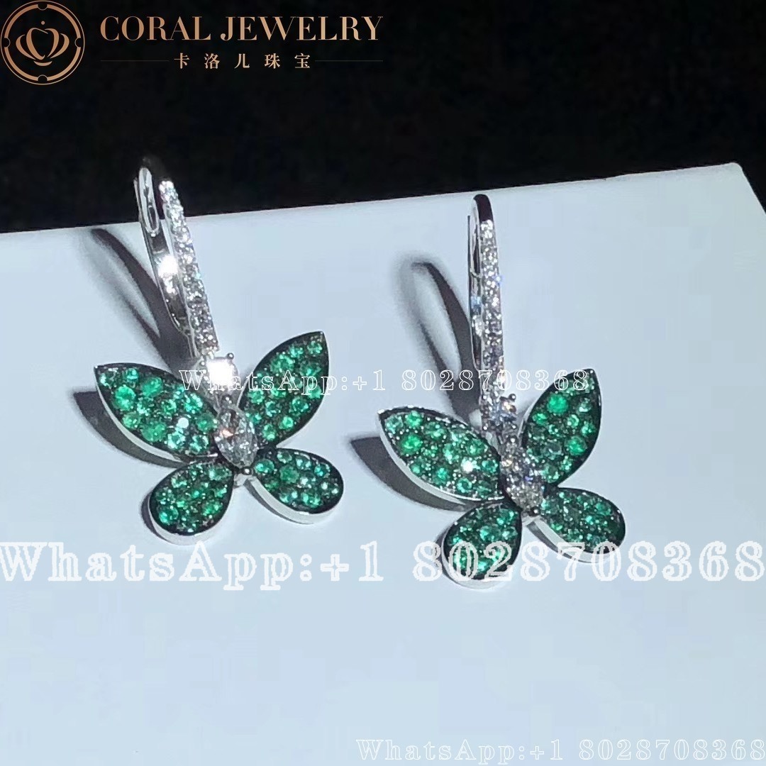 Graff Pave Butterfly Emeralds Drop Earrings Coral (1)