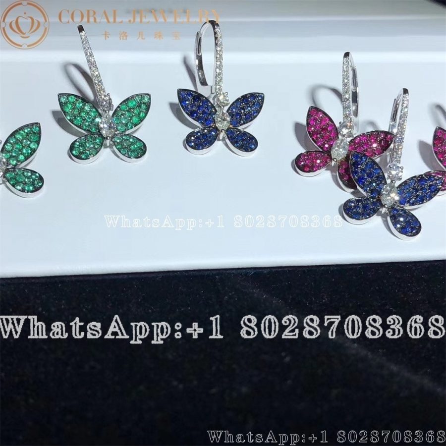 Graff Pave Butterfly Emeralds Drop Earrings Coral (4)