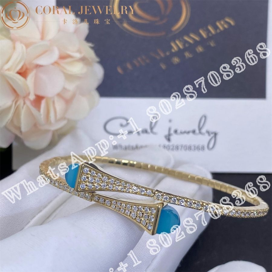 Marli Cleo Diamond Midi Slip On Bracelet In Yellow Gold Sea Blue Chalcedony Coral (11)