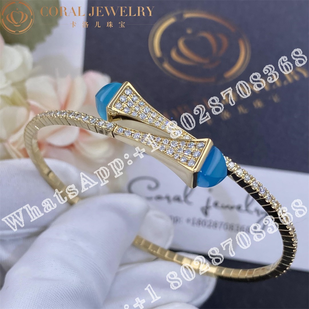 Marli Cleo Diamond Midi Slip On Bracelet In Yellow Gold Sea Blue Chalcedony Coral (5)