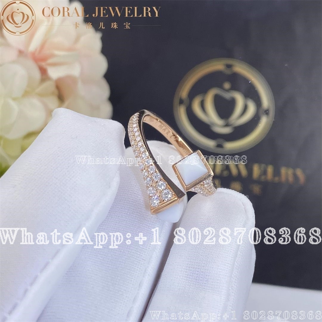 Marli Cleo Diamond Slim Ring In Rose Gold White Agate Coral (2)