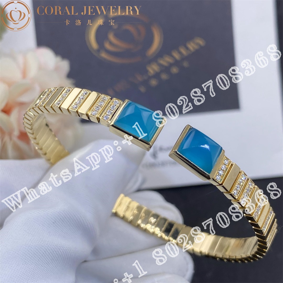 Marli Cleo 2 Link Diamond Slip On Bracelet In Yellow Gold Sea Blue Chalcedony Coral (1)