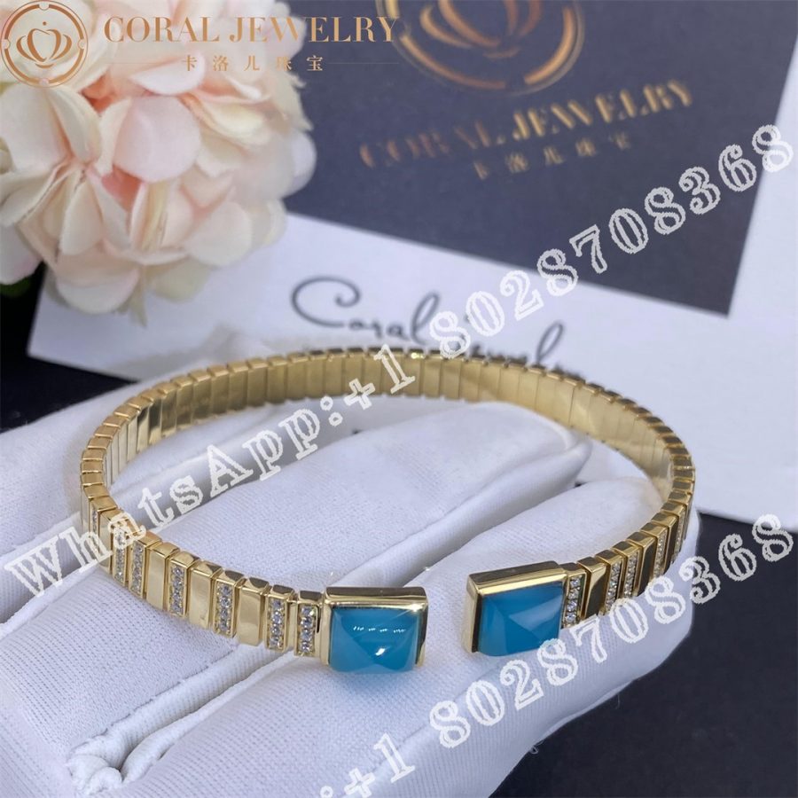 Marli Cleo 2 Link Diamond Slip On Bracelet In Yellow Gold Sea Blue Chalcedony Coral (6)