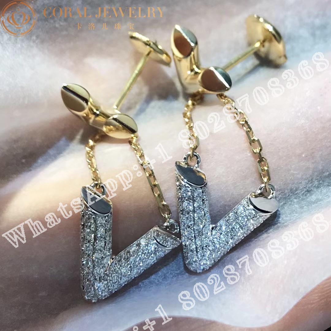 Louis Vuitton Lv Volt Upside Down Earrings Yellow Gold White Gold And Diamonds Q96973 Coral (1)