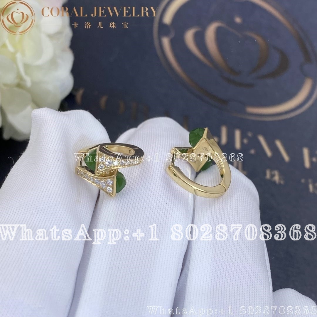 Marli Cleo Diamond Huggie Earrings In Yellow Gold Green Agate Coral (1)