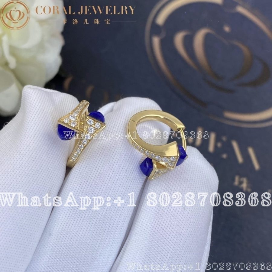 Marli Cleo Diamond Huggie Earrings In Yellow Gold Lapis Lazuli Coral (5)