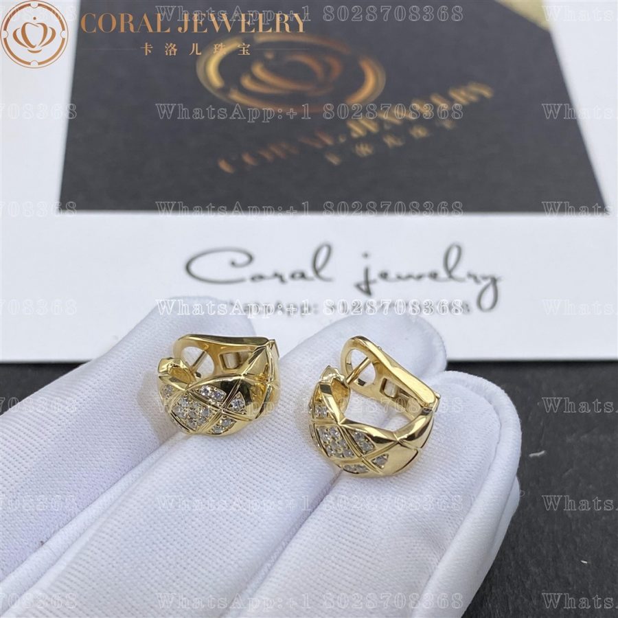 Chanel Coco Crush Earrings Quilted Motif 18k Yellow Gold Diamonds J11755 Coral (1)