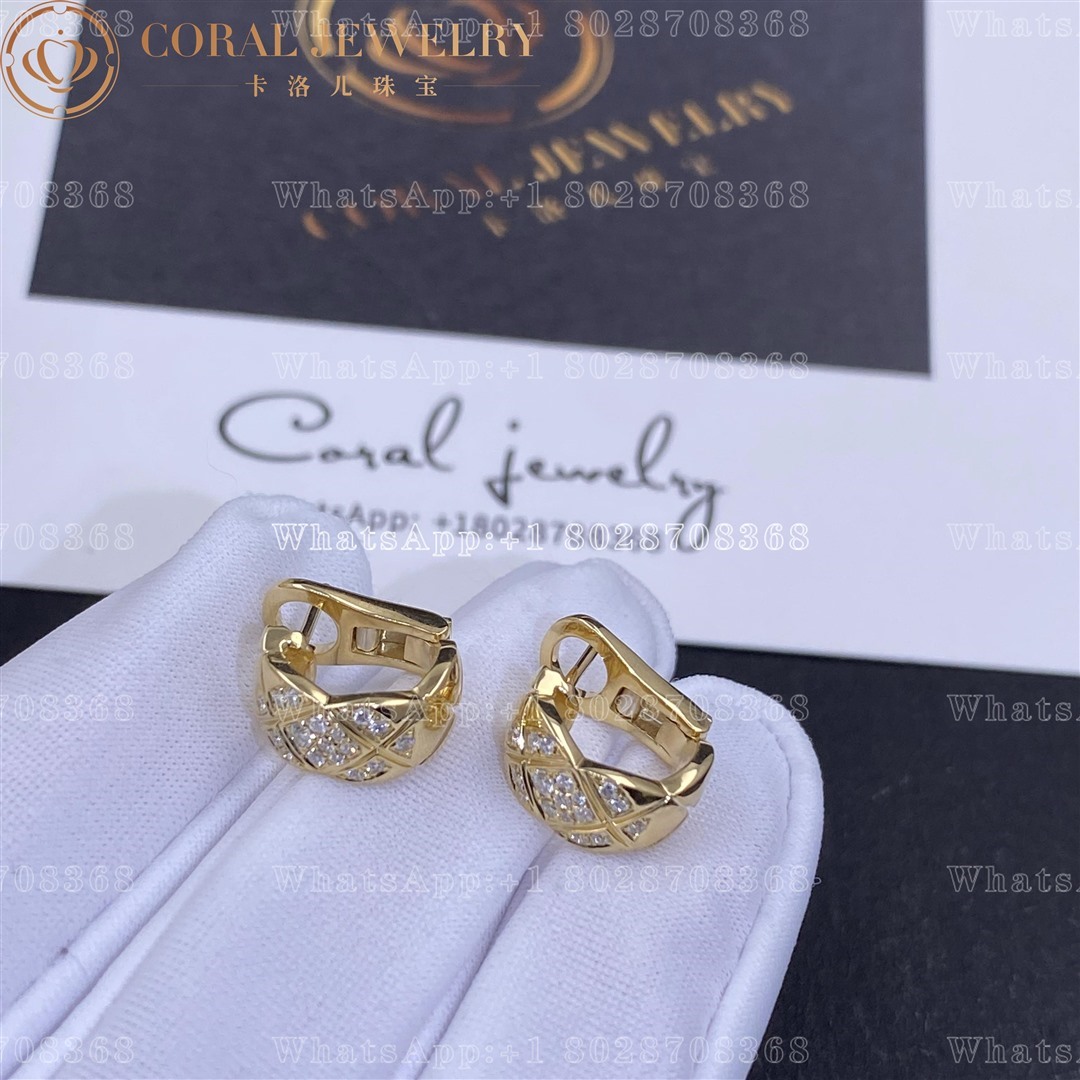 Chanel Coco Crush Earrings Quilted Motif 18k Yellow Gold Diamonds J11755 Coral (2)