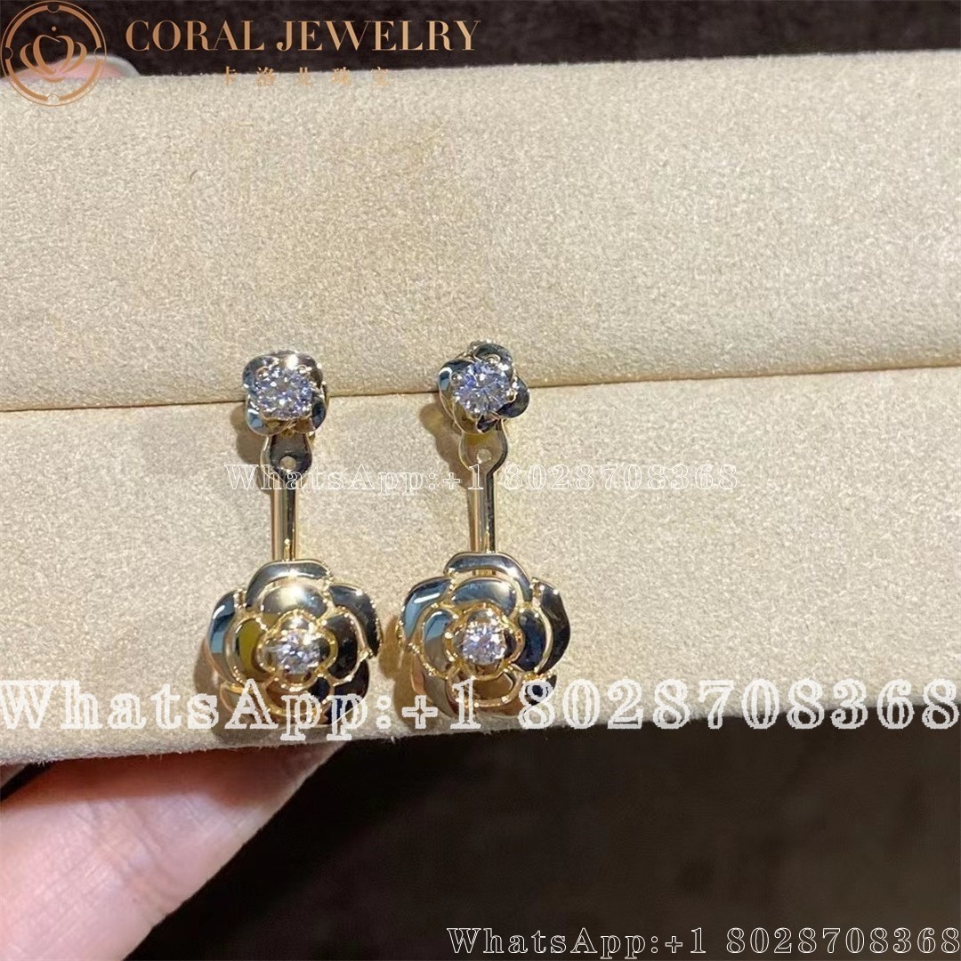 Chanel Extrait De Camelia Earrings 18k Yellow Gold Diamonds Jj11659 Coral (1)