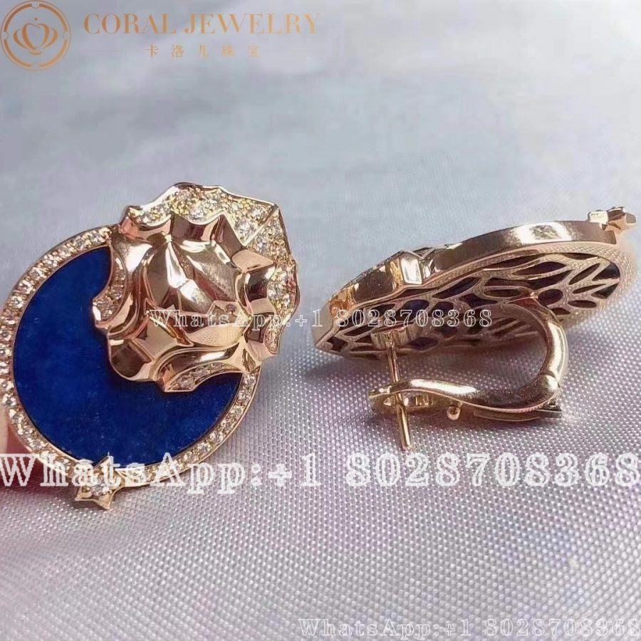 Chanel Sous Le Signe Du Lion Earring 18k Yellow Gold Diamonds Lapis Lazuli Coral (1)