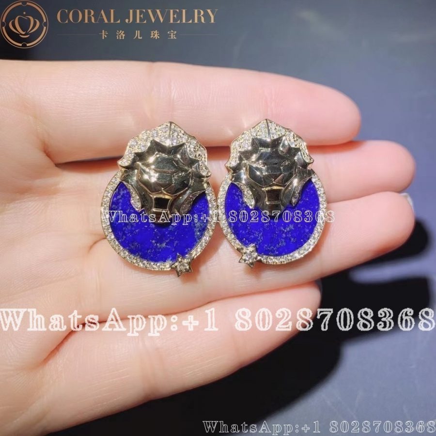 Chanel Sous Le Signe Du Lion Earring 18k Yellow Gold Diamonds Lapis Lazuli Coral (2)