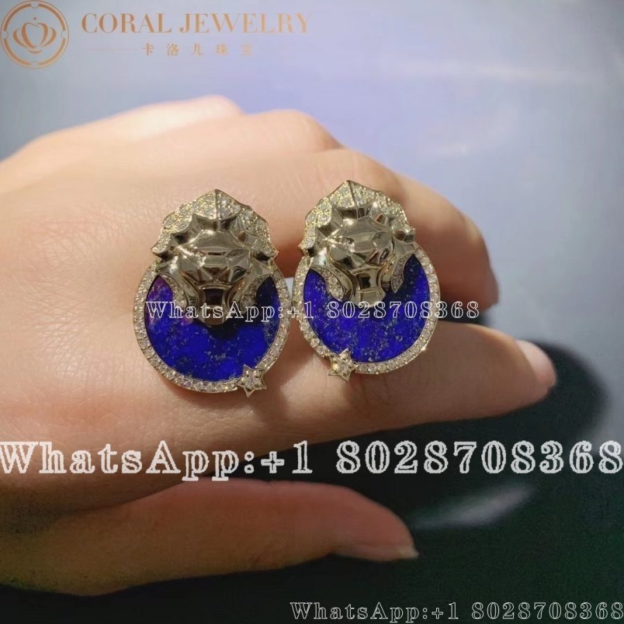 Chanel Sous Le Signe Du Lion Earring 18k Yellow Gold Diamonds Lapis Lazuli Coral (3)