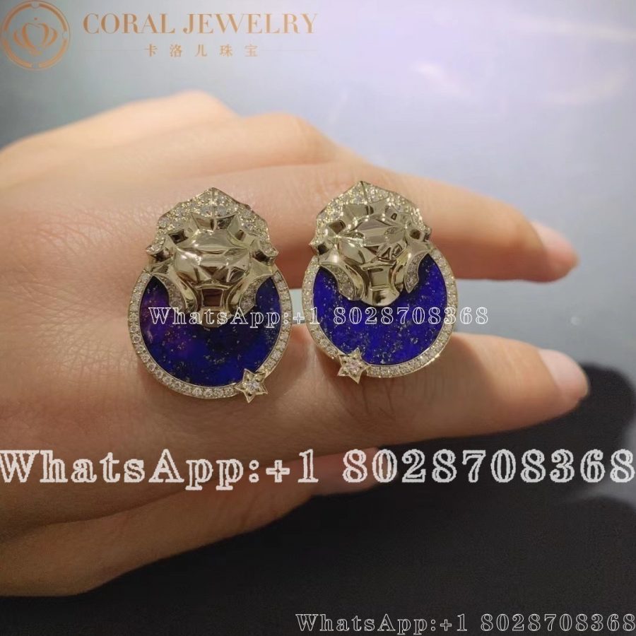 Chanel Sous Le Signe Du Lion Earring 18k Yellow Gold Diamonds Lapis Lazuli Coral (4)