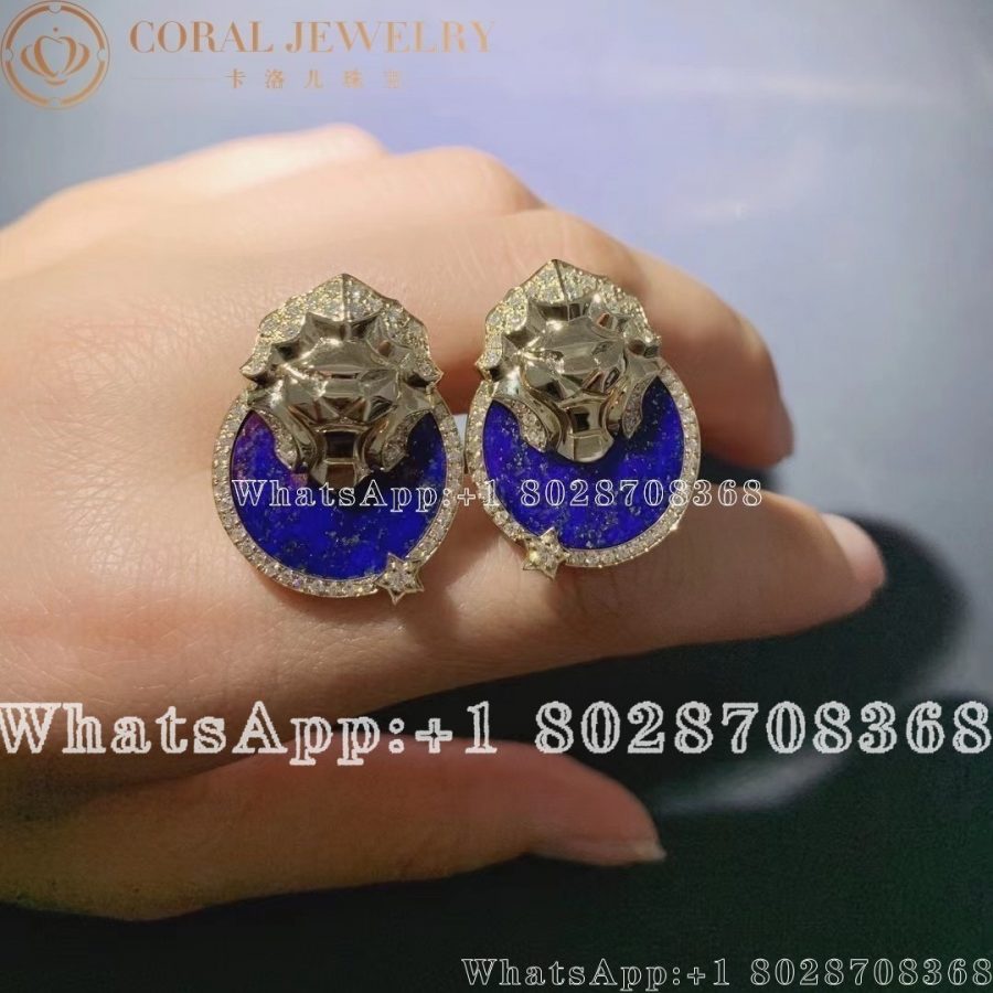 Chanel Sous Le Signe Du Lion Earring 18k Yellow Gold Diamonds Lapis Lazuli Coral (5)