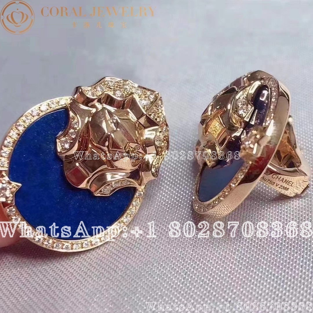 Chanel Sous Le Signe Du Lion Earring 18k Yellow Gold Diamonds Lapis Lazuli Coral (7)