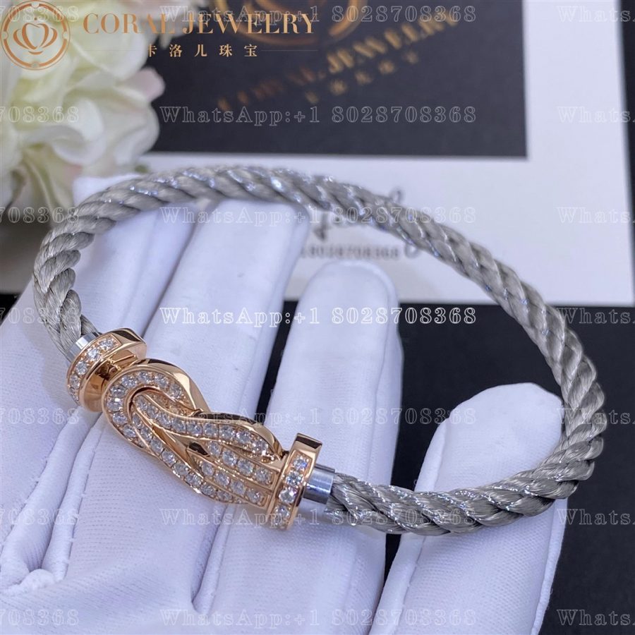 Fred Chance Infinie Bracelet Pink Gold Large Model Diamonds Steel Cable Coral (1)