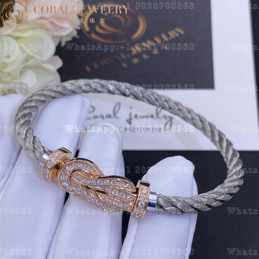 Fred Chance Infinie Bracelet Pink Gold Large Model Diamonds Steel Cable Coral (2)