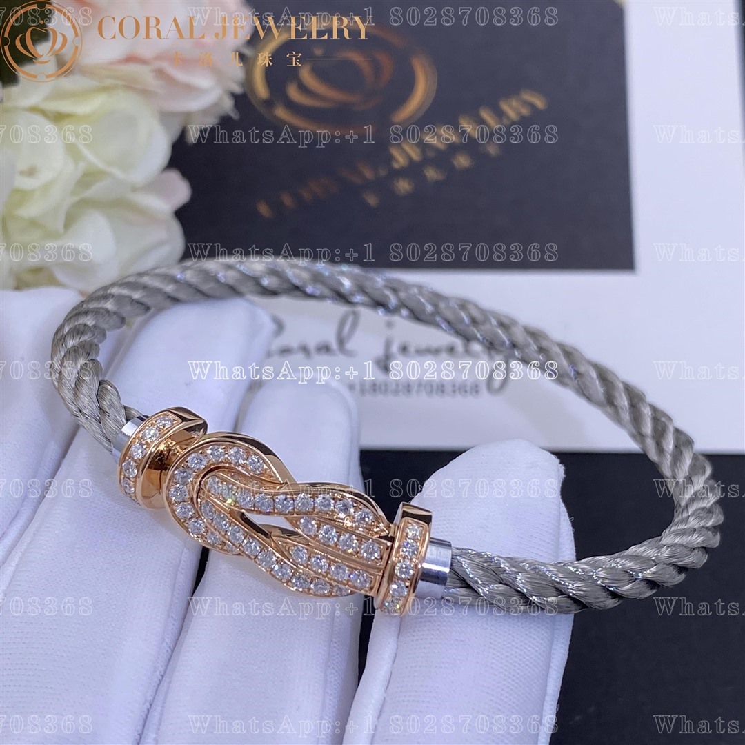 Fred Chance Infinie Bracelet Pink Gold Large Model Diamonds Steel Cable Coral (3)