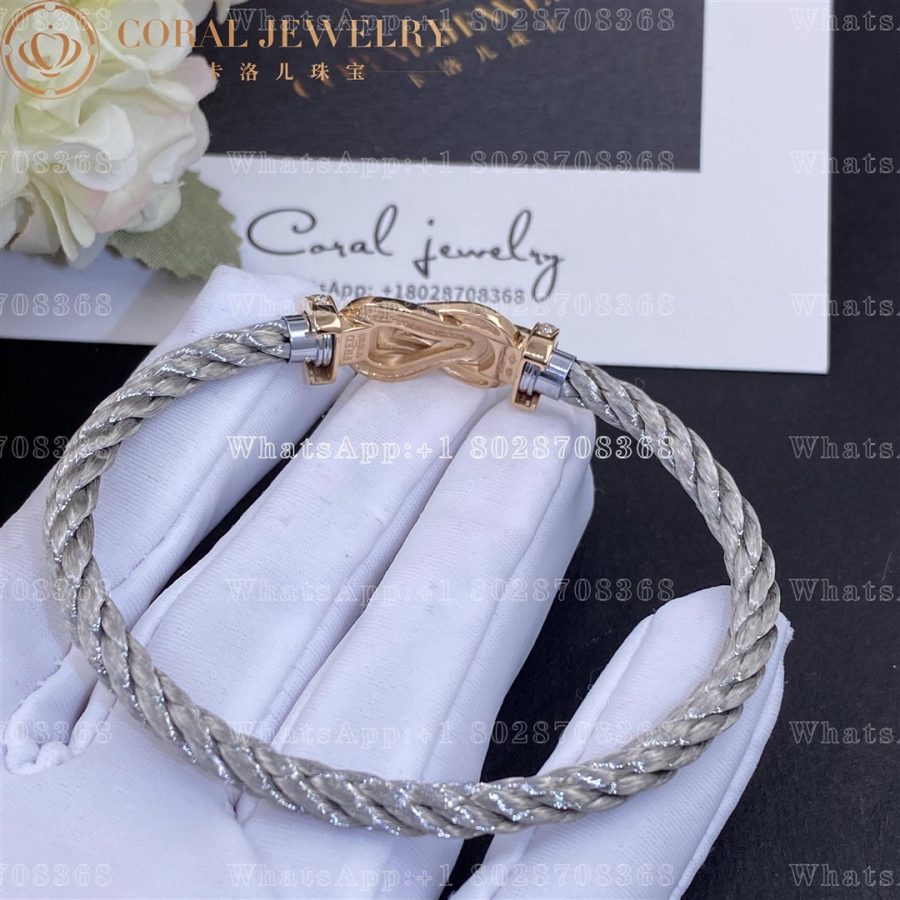 Fred Chance Infinie Bracelet Pink Gold Large Model Diamonds Steel Cable Coral (8)