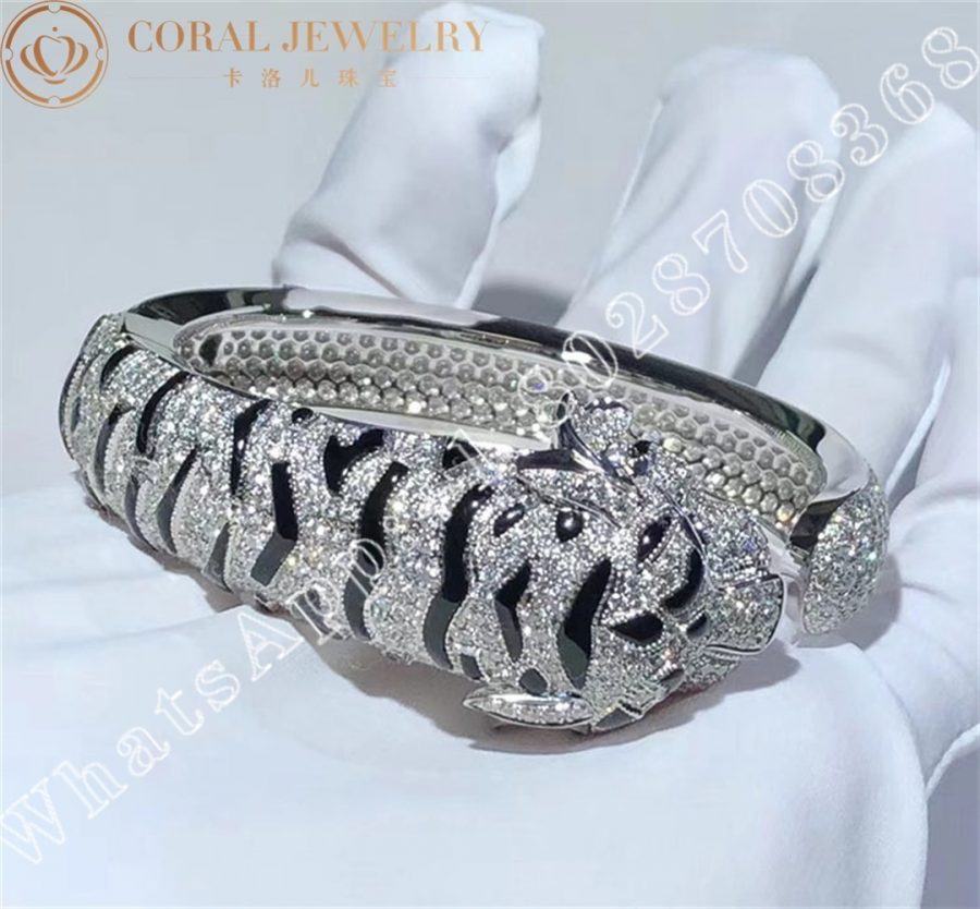 Cartier Panthere De Cartier Bracelet White Gold Tiger Diamond Bangle Coral (2)