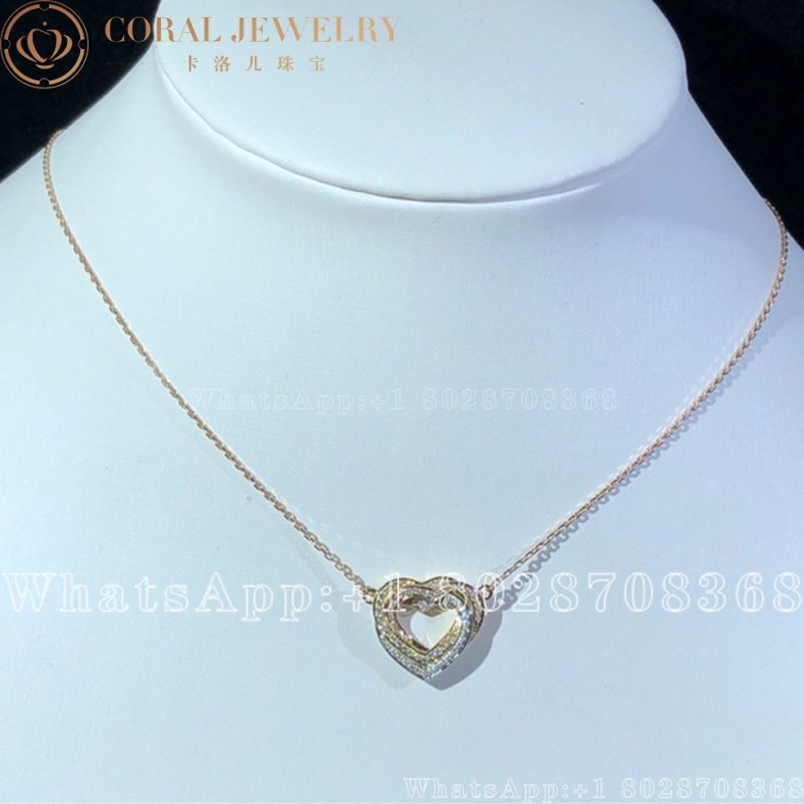 Cartier Trinity Heart Necklace Diamonds Ref B7061300 Coral (3)