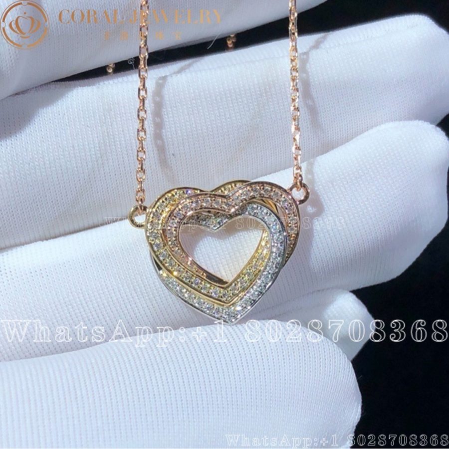 Cartier Trinity Heart Necklace Diamonds Ref B7061300 Coral (5)