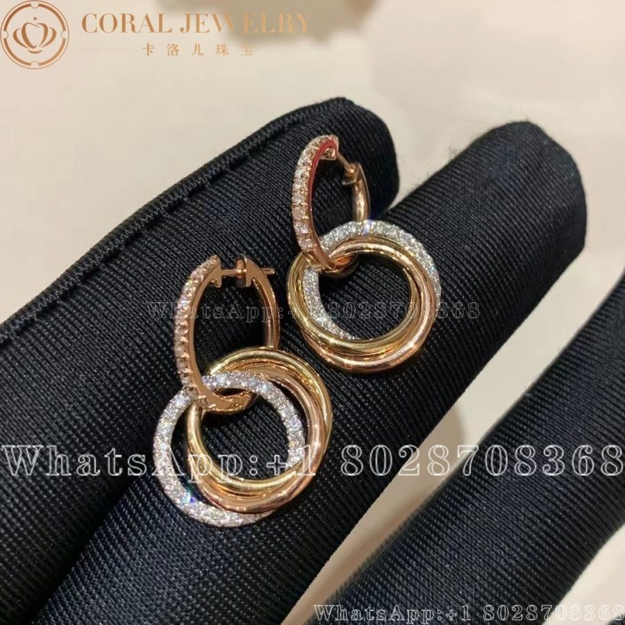 Cartier Trinity Earrings White Gold Yellow Gold Rose Gold Ref B8301259 Coral (3)