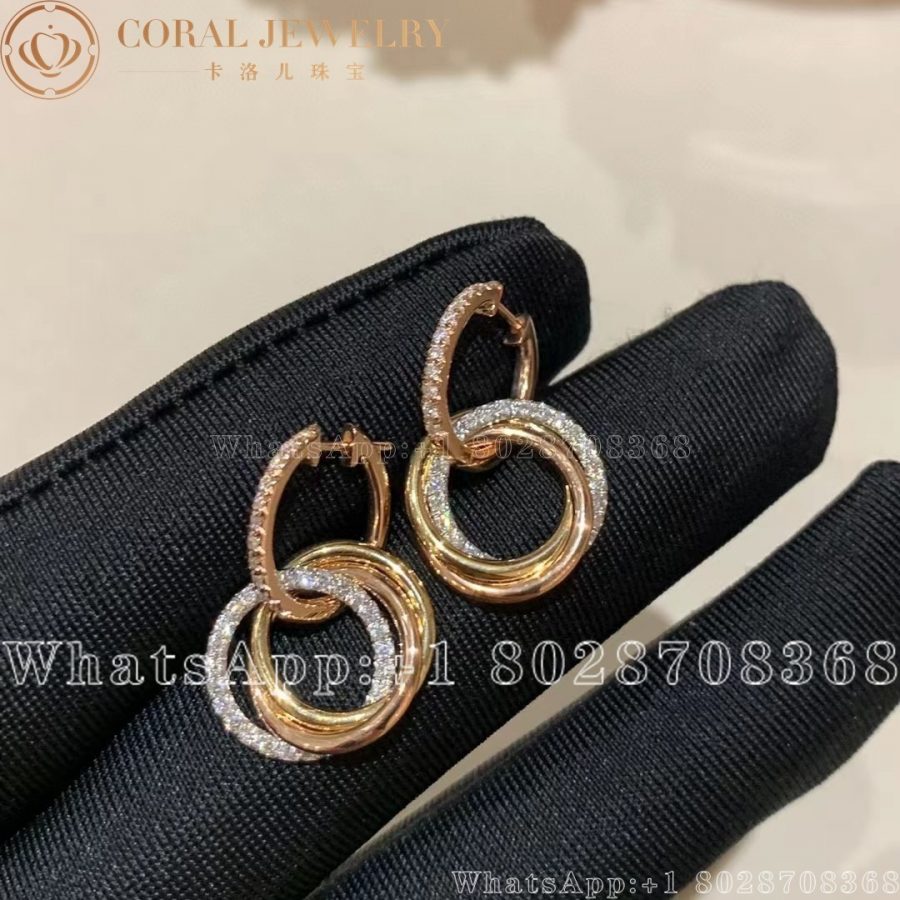 Cartier Trinity Earrings White Gold Yellow Gold Rose Gold Ref B8301259 Coral (4)