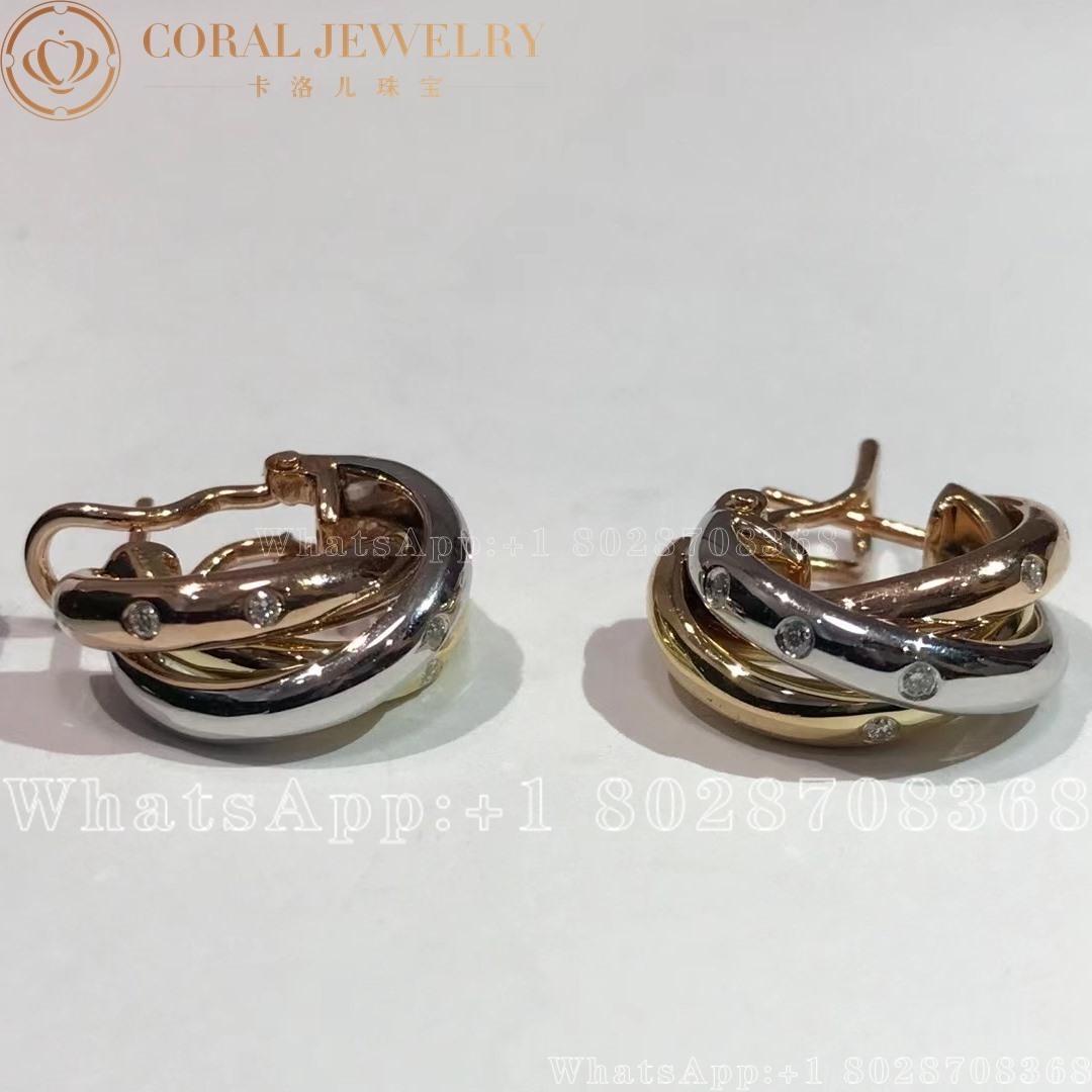 Cartier Trinity Hoop Earrings White Gold Yellow Gold Rose Gold Ref B8031700 Coral (1)