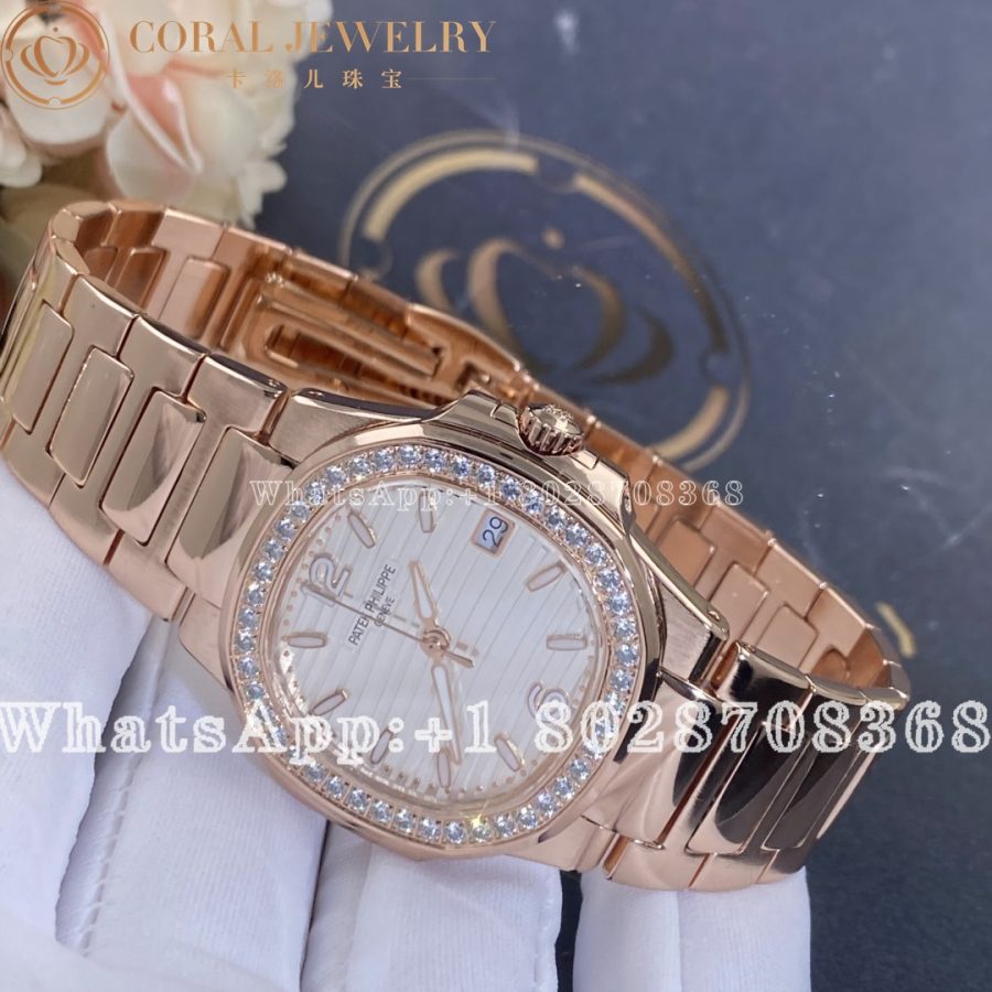 Patek Philippe Nautilus 18kt Rose Gold Diamond Ladies Watch 7010 1r 011 Coral (6)