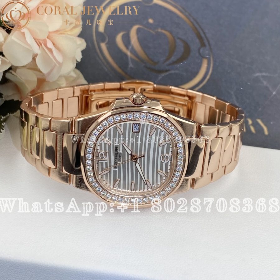 Patek Philippe Nautilus 18kt Rose Gold Diamond Ladies Watch 7010 1r 011 Coral (9)