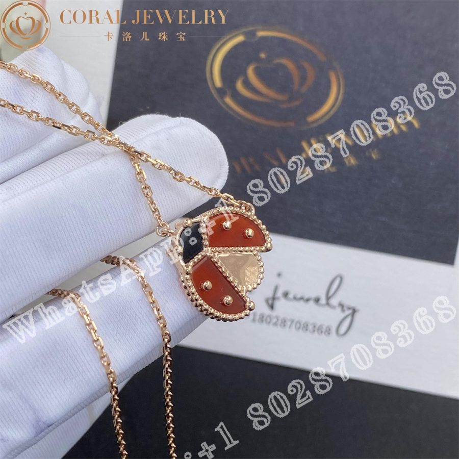 Van Cleef Arpels Lucky Spring Pendant Open Wings Ladybug 18k Rose Gold Carnelian Onyx Vcarp9x000 Coral (10)