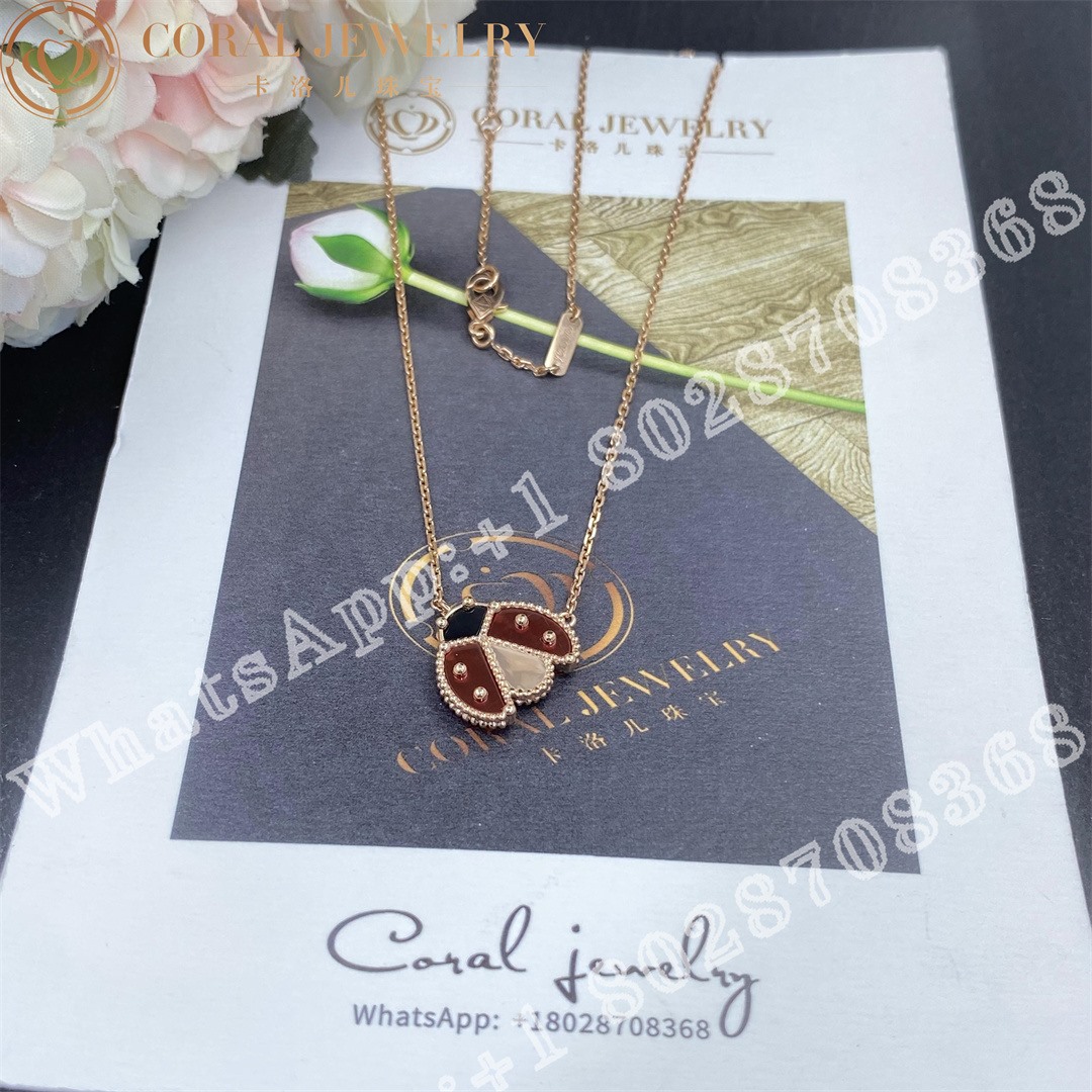 Van Cleef Arpels Lucky Spring Pendant Open Wings Ladybug 18k Rose Gold Carnelian Onyx Vcarp9x000 Coral (2)