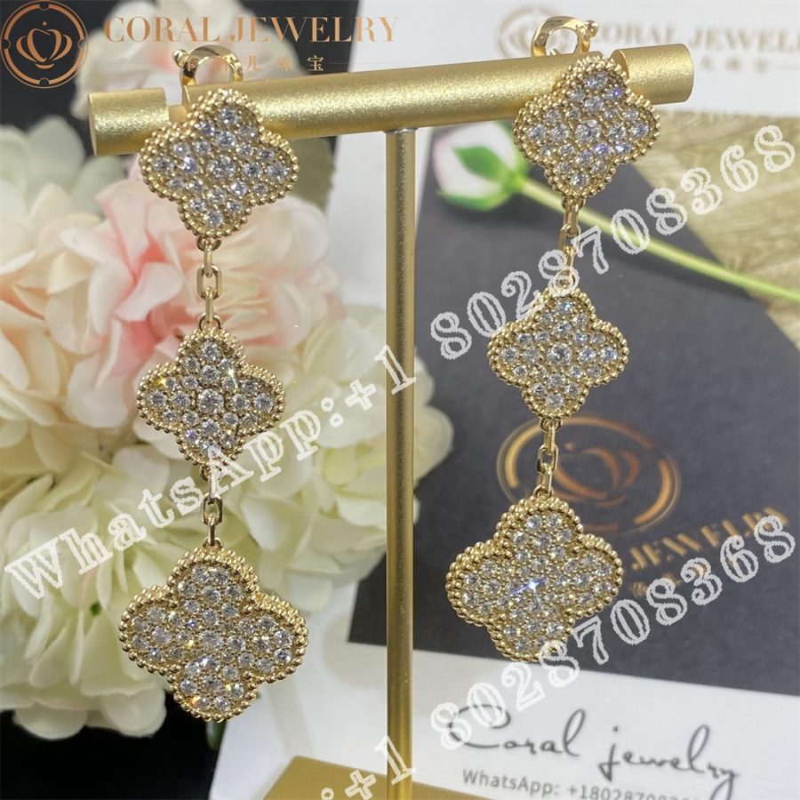 Van Cleef Arpels Magic Alhambra Earrings 3 Motifs Yellow Gold Diamond Vcarn9mr00 Coral (10)