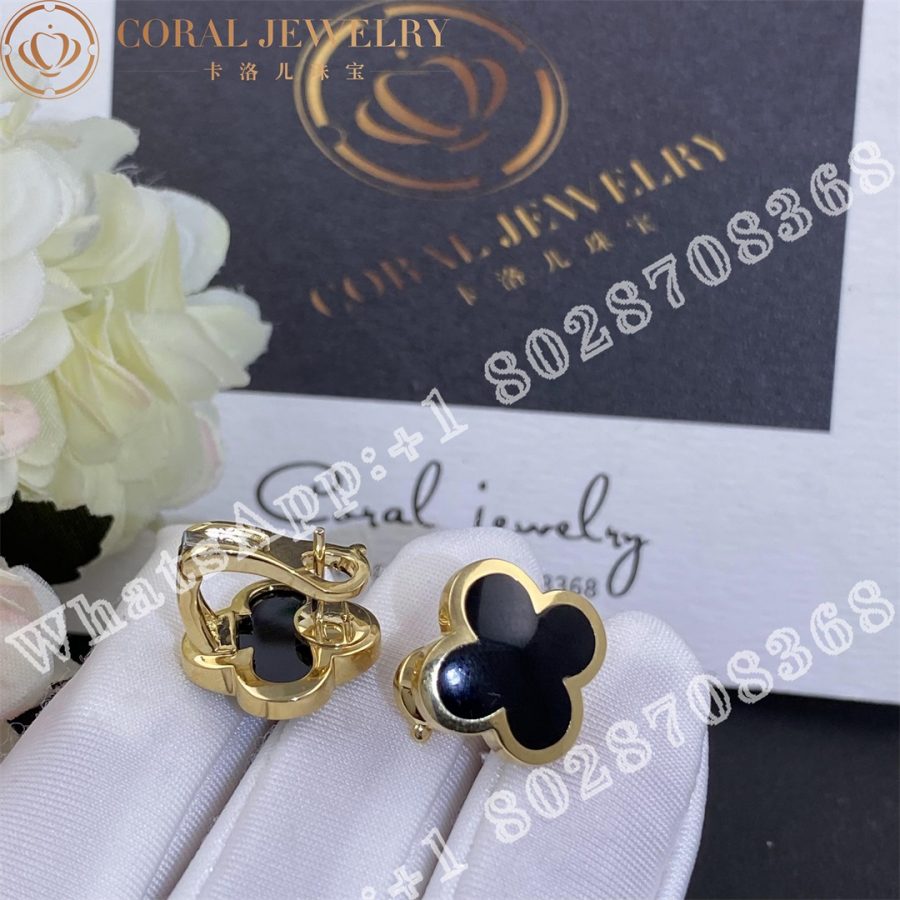 Van Cleef Arpels Pure Alhambra Earstuds 18k Yellow Gold Onyx Vcarb14000 Coral (5)