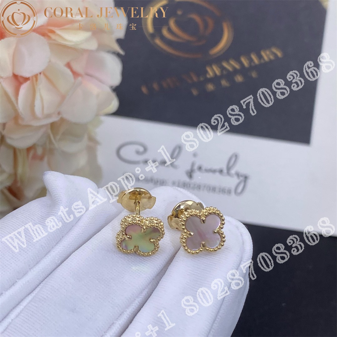 Van Cleef Arpels Sweet Alhambra Earstuds Yellow Goldpink Mother Of Pearl Coral (1)