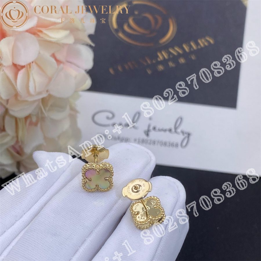 Van Cleef Arpels Sweet Alhambra Earstuds Yellow Goldpink Mother Of Pearl Coral (3)