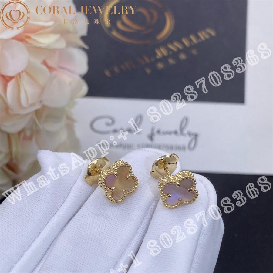 Van Cleef Arpels Sweet Alhambra Earstuds Yellow Goldpink Mother Of Pearl Coral (6)