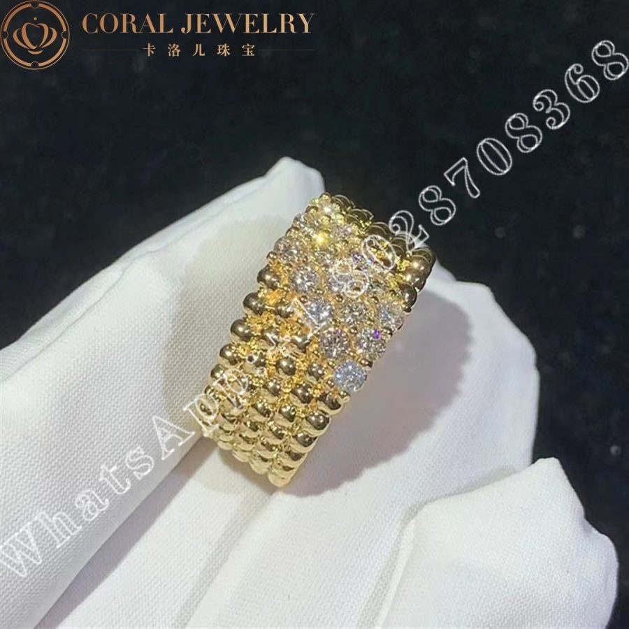 Van Cleef Arpels Perlee Diamonds Ring 5 Rows 18k Yellow Gold Diamond Vcarp7ut00 Coral (4)