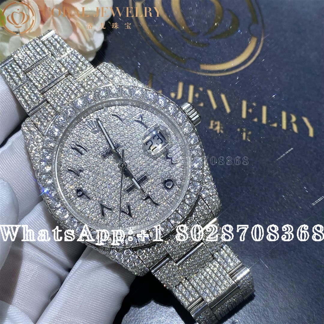 Rolex Datejust 41mm Moissanite Diamond Watch 22ct Coral (1)