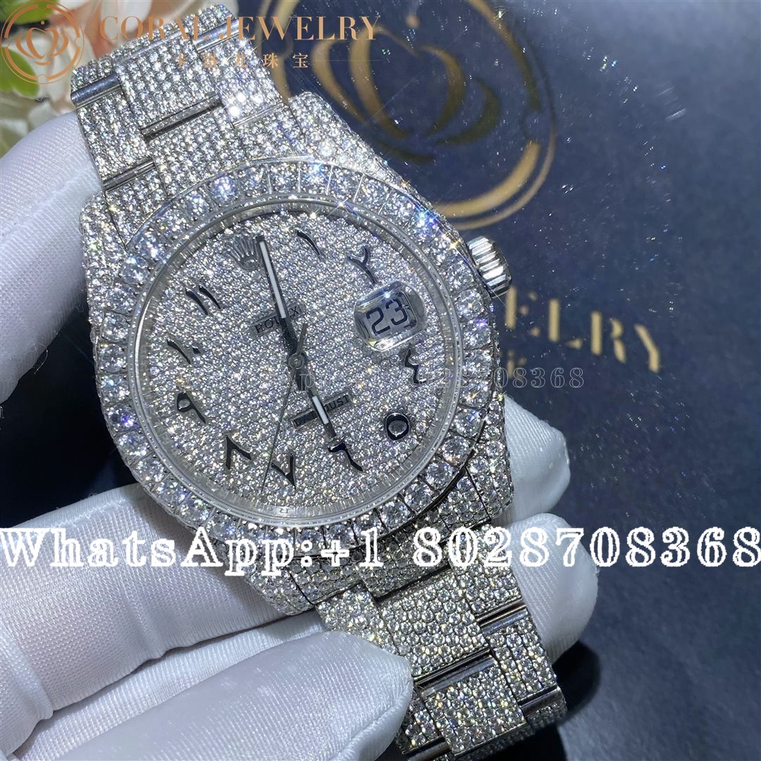 Rolex Datejust 41mm Moissanite Diamond Watch 22ct Coral (3)