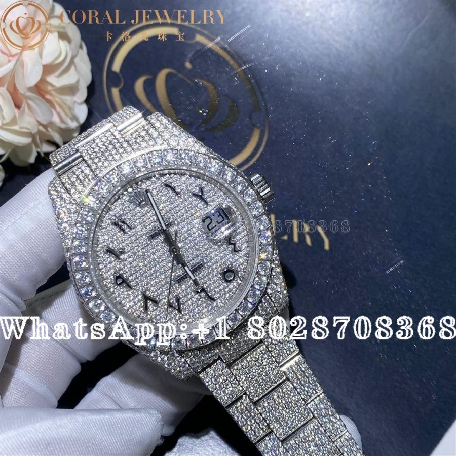 Rolex Datejust 41mm Moissanite Diamond Watch 22ct Coral (6)