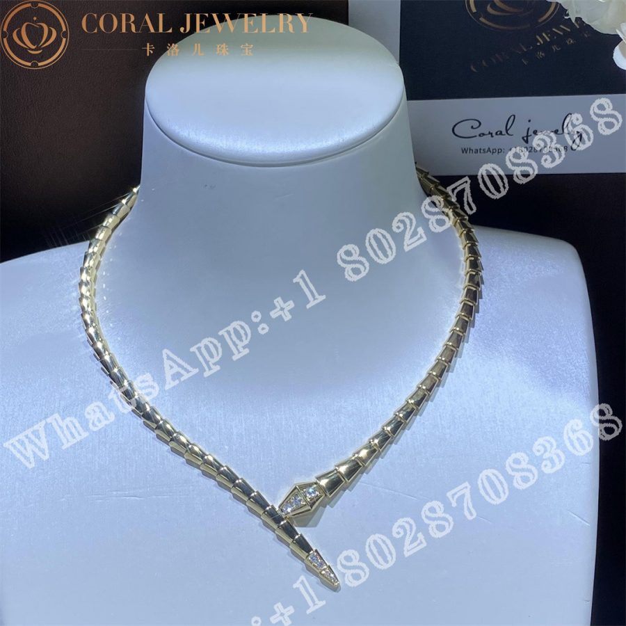 Bulgari Serpenti Viper 18 Kt Yellow Gold Necklace Set With Demi Pave Diamonds Ref 359144 Coral (11)