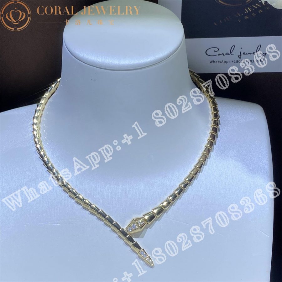 Bulgari Serpenti Viper 18 Kt Yellow Gold Necklace Set With Demi Pave Diamonds Ref 359144 Coral (12)