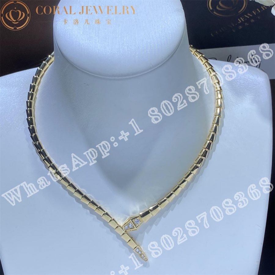 Bulgari Serpenti Viper 18 Kt Yellow Gold Necklace Set With Demi Pave Diamonds Ref 359144 Coral (9)