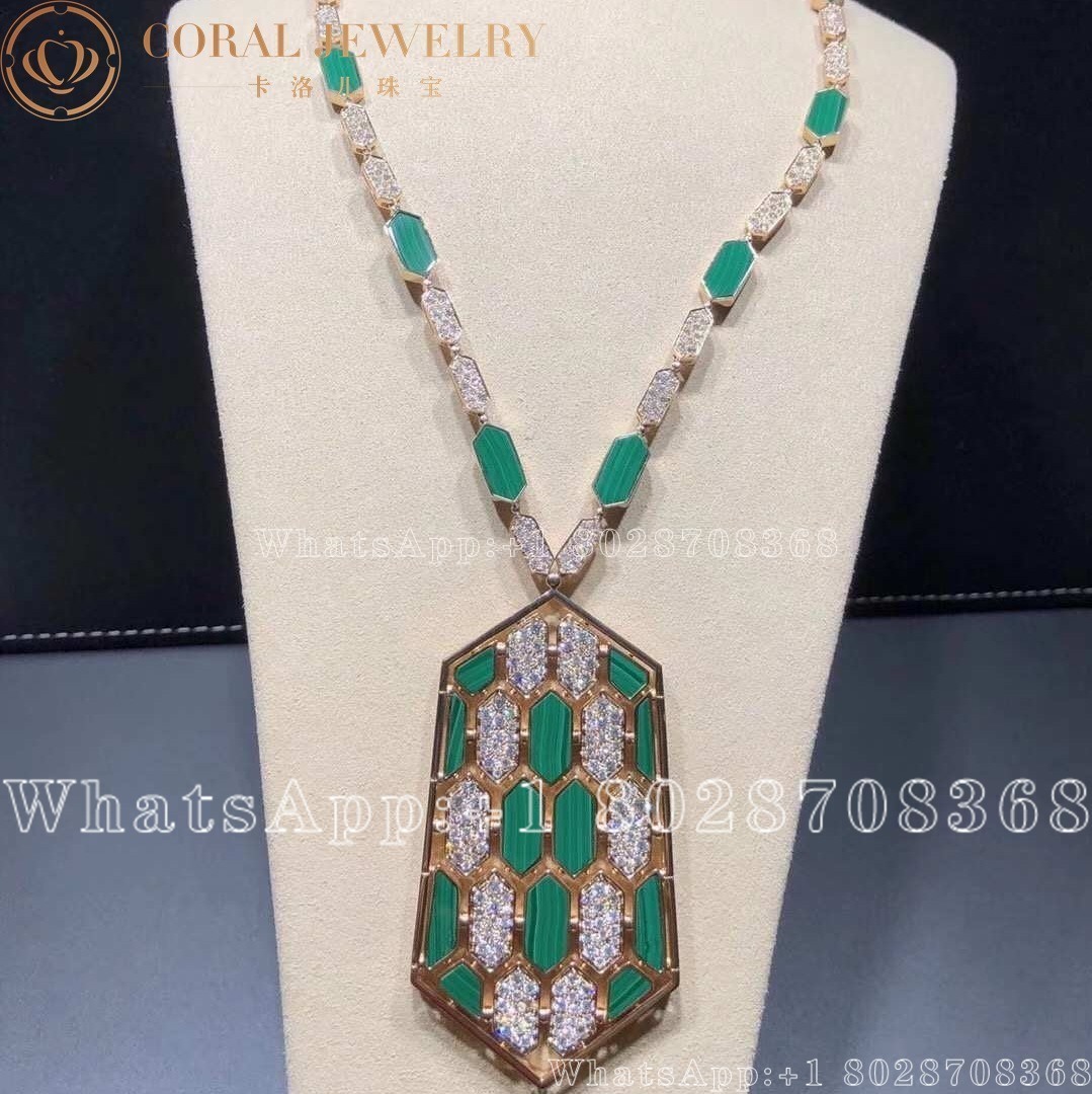 Bulgari Serpenti Necklace In 18 Carat Pink Gold And Malachite And Diamond High Jewelry Coral (1)