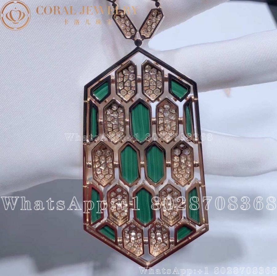 Bulgari Serpenti Necklace In 18 Carat Pink Gold And Malachite And Diamond High Jewelry Coral (2)