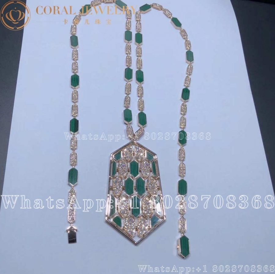 Bulgari Serpenti Necklace In 18 Carat Pink Gold And Malachite And Diamond High Jewelry Coral (5)