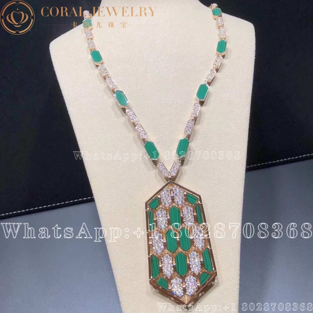 Bulgari Serpenti Necklace In 18 Carat Pink Gold And Malachite And Diamond High Jewelry Coral (6)